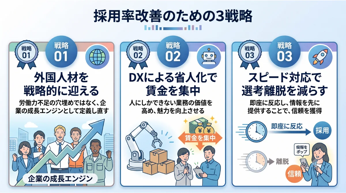 採用率改善のための
3戦略