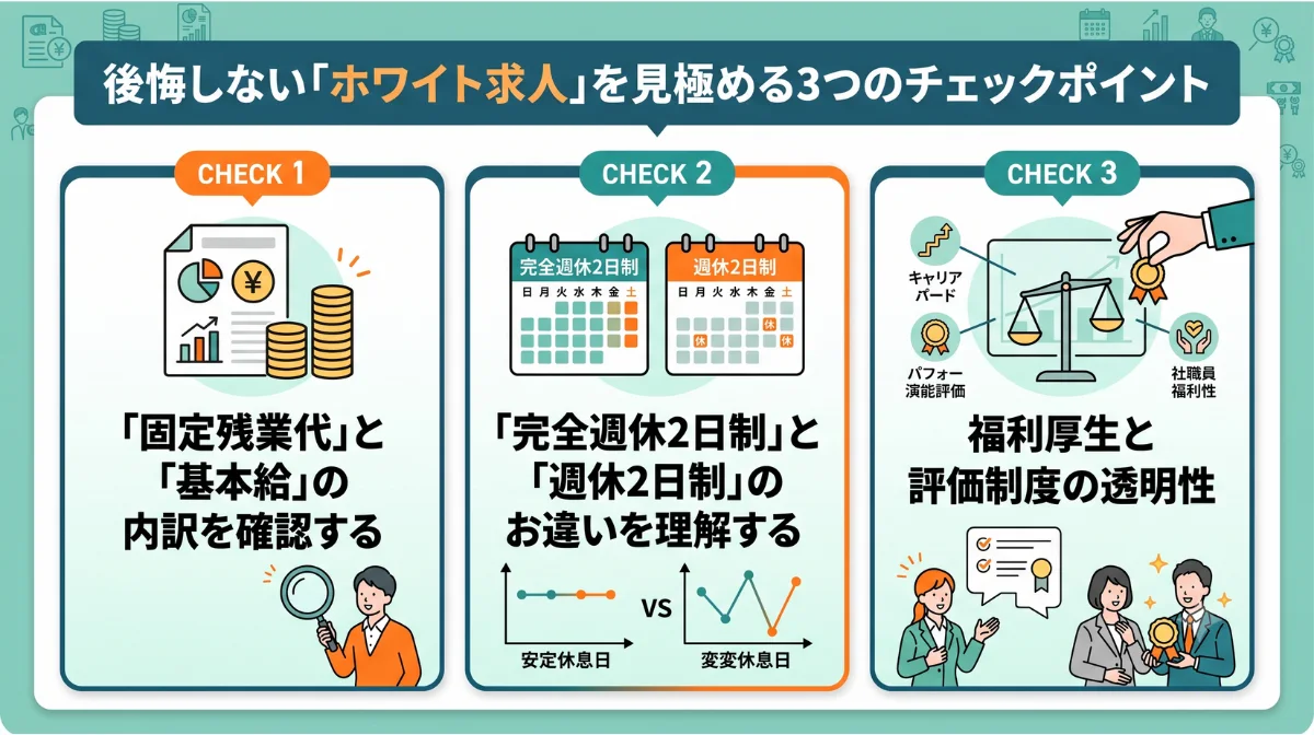 後悔しない「ホワイト求人」を
見極める3つのチェックポイント