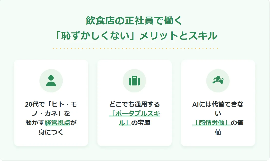 飲食店の正社員で働く「恥ずかしくない」メリットとスキル