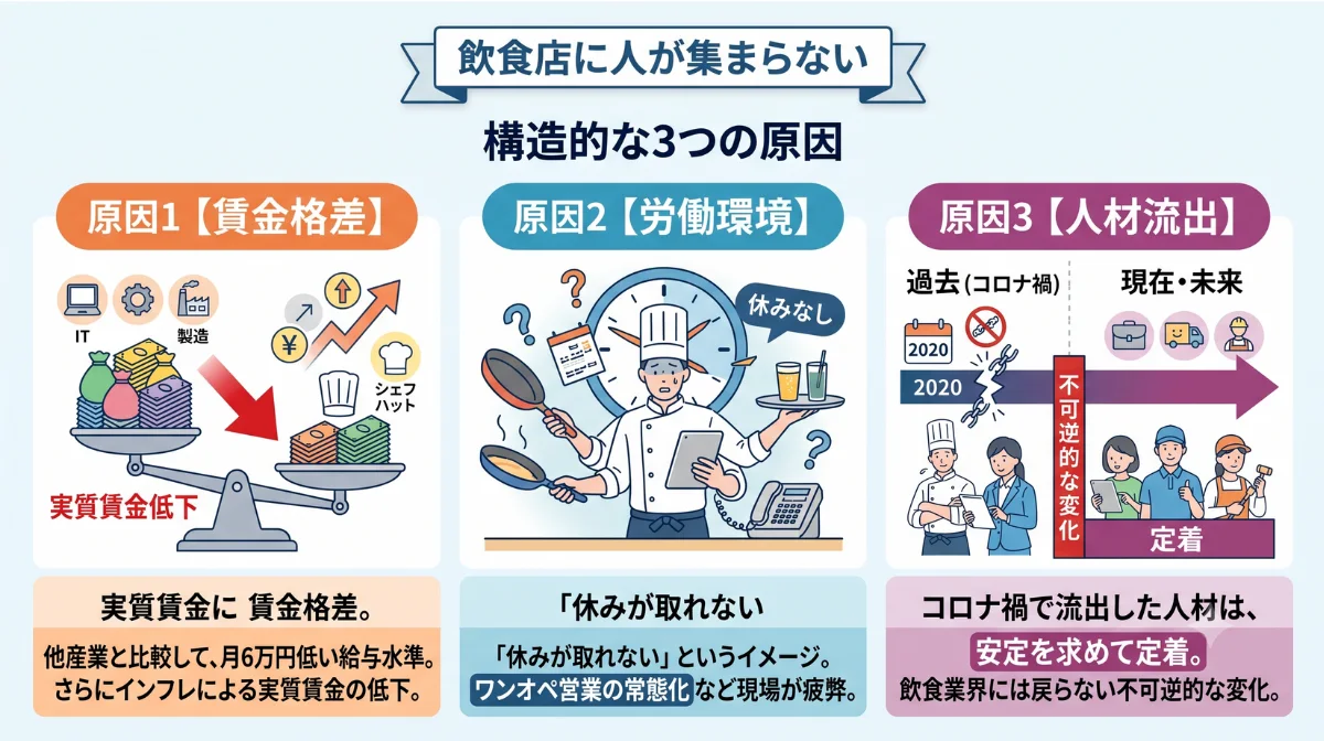 飲食店に人が集まらない
構造的な3つの原因