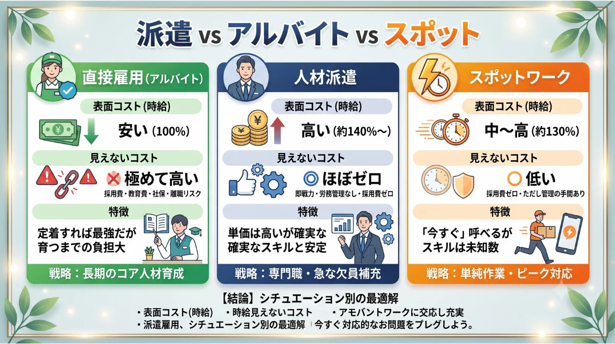 派遣 vs アルバイト vs スポット