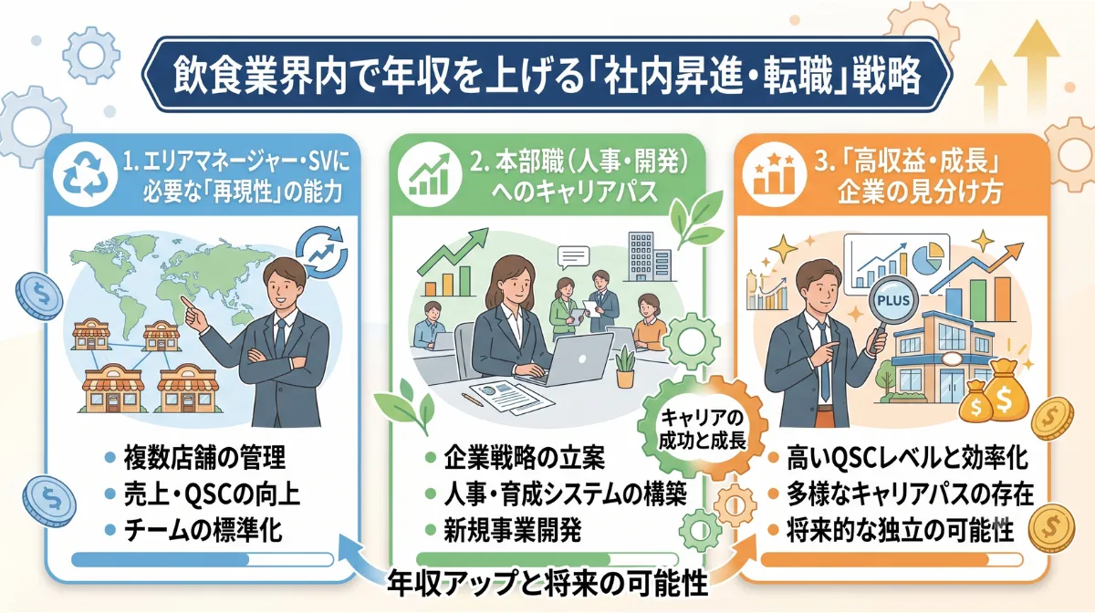 飲食業界内で年収を上げる
「社内昇進・転職」戦略