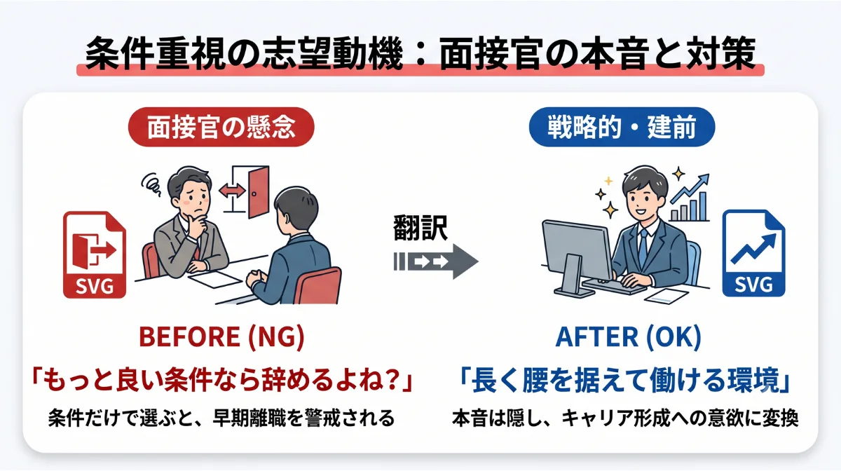 条件重視の志望動機：面接官の本音と対策