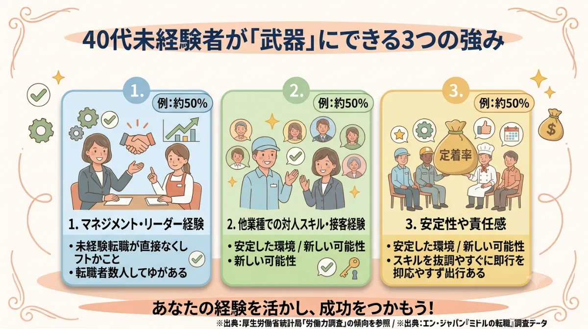 40代未経験者が「武器」にできる
3つの強み