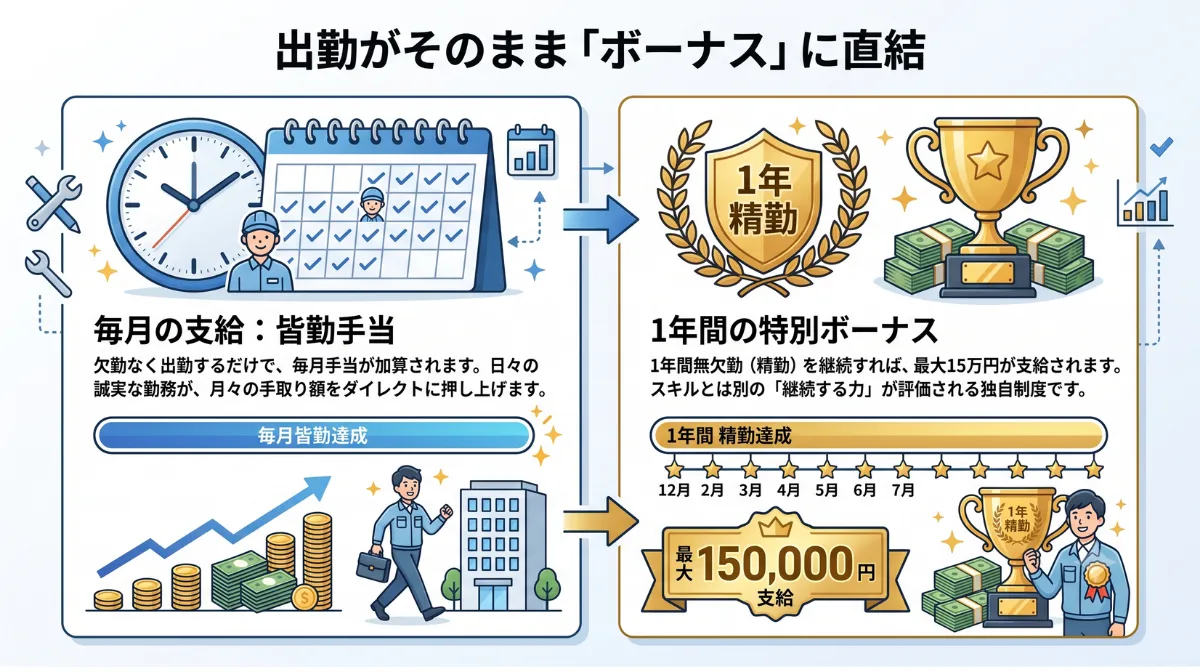 出勤がそのまま「ボーナス」に直結