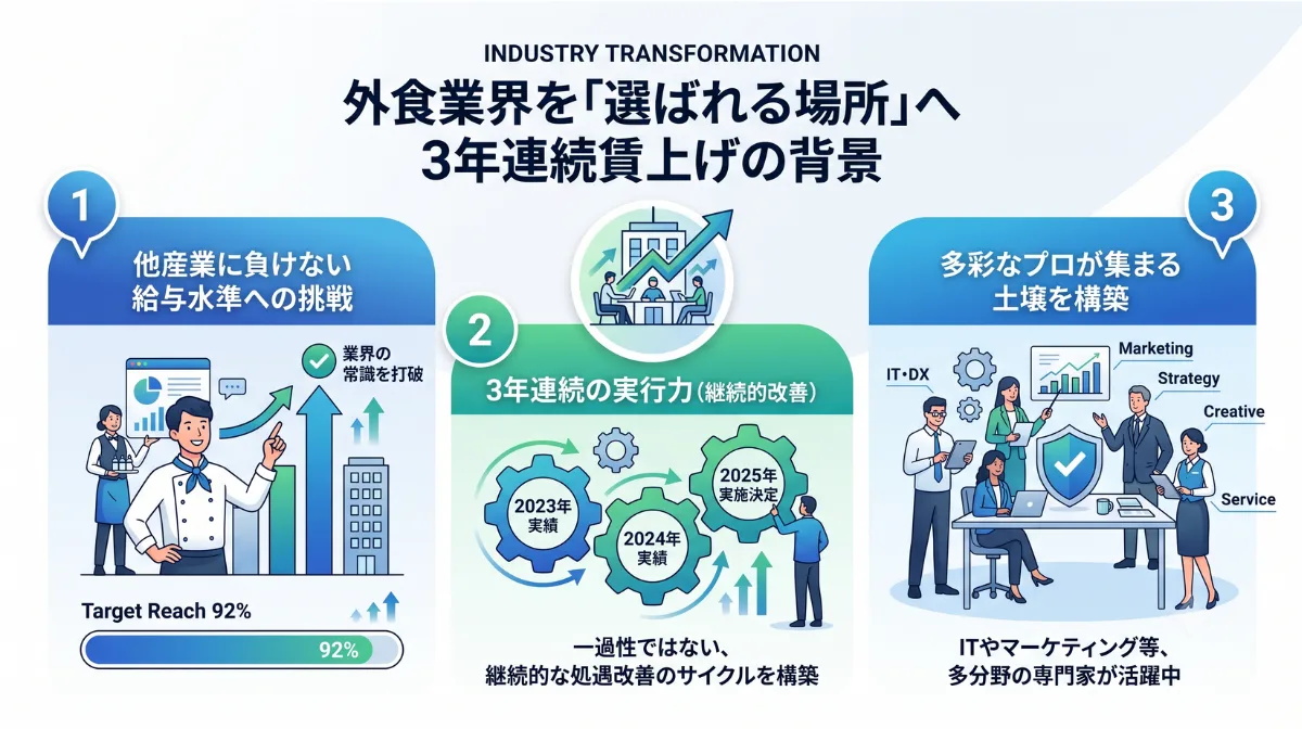 外食業界を「選ばれる場所」へ
3年連続賃上げの背景
