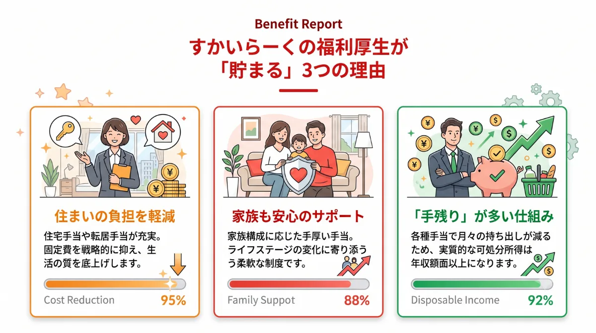 すかいらーくの福利厚生が
「貯まる」3つの理由