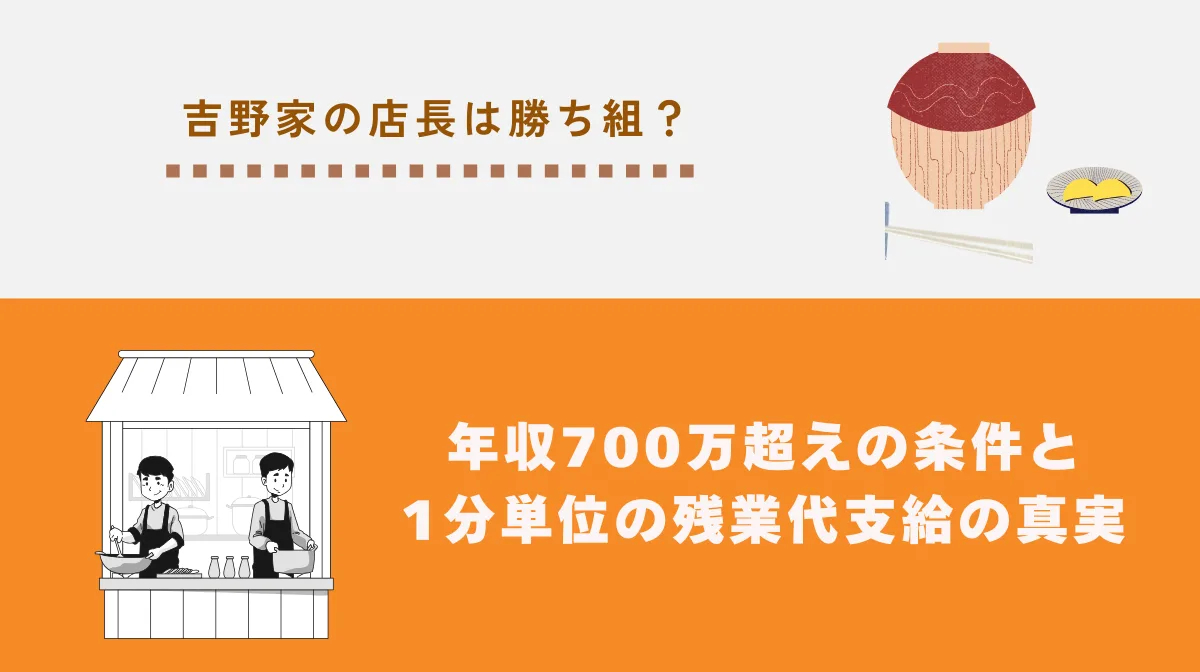 吉野家の店長は勝ち組？年収700万超えの条件と1分単位の残業代支給の真実の画像