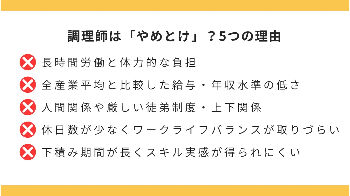 なぜ「調理師はやめとけ」と言われるのか？現場の現実と5つの理由
